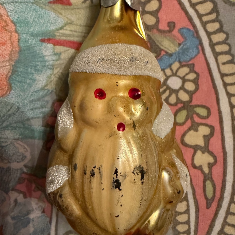 Gold Santa Claus Glass Ornament Vintage